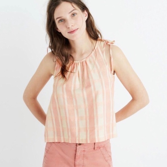 MADEWELL Gingham Tie-Shoulder Checker Print Crop Large - Picture 2 of 12